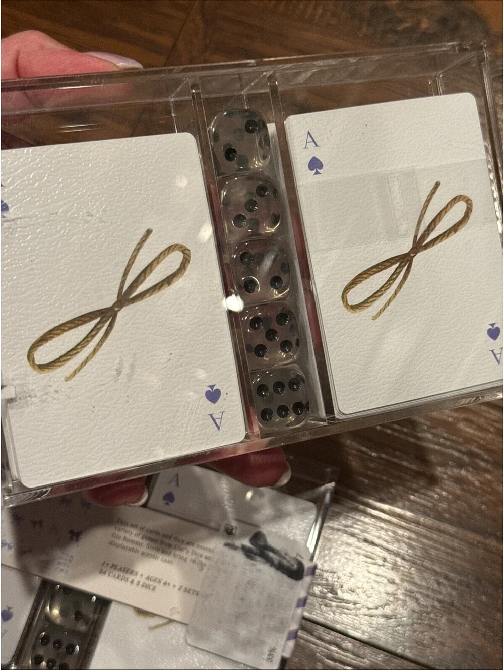 4 Sets  2 Cases Playing Card & Dice Set with Acrylic Case Bows